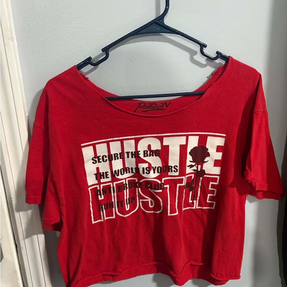 Red Graphic Tee with Hustle Print